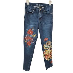 Peacock Embroidered Jeans Diane Gilman Denim Boot Cut Mid Rise Sz 4